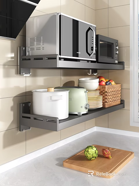 Kitchen Shelves Holding Cookware And Tableware 3d model