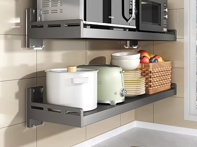 Kitchen Shelves Holding Cookware And Tableware 3d model