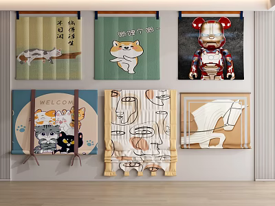 Stylish Decorative Curtains With Cartoon Cat Robot Horse And Welcome Designs For Home 3d model