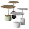 Two Modern Side Tables With Round Tops And Different Colored Bases 3d model