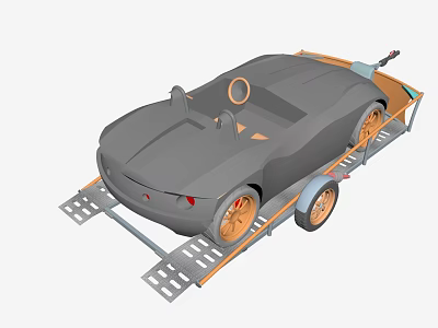 Gray Utility Vehicle With Orange Wheels Trailer Frame And Roof Opening Design 3d model