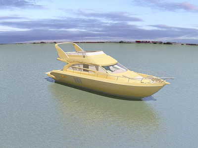 Yellow Luxury Yacht Floating on Calm Water With Sleek Deck And Modern Design 3d model