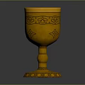 Elegant Golden Cup With Intricate Decorative Patterns And Sturdy Base Design 3d model