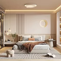 Modern Bedroom Interior Design With Bed Circular Wall Decor Built In Wardrobe And Rug