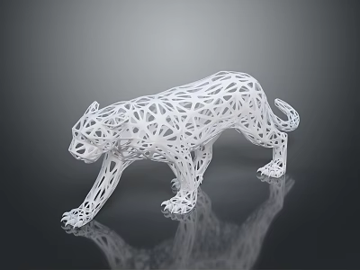 White Hollow out Leopard Sculpture With Reflective Surface For Modern Home Decor 3d model
