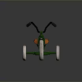 Kids Tricycle With Green Frame Black Handlebars Orange Seat And Large White Wheels