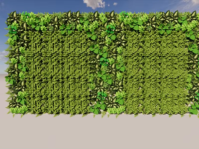 Lush Living Plant Wall With Varied Green Foliage And Clear Blue Sky 3d model
