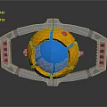 Mechanical Device With Orange Sphere Blue Glowing Core Red Gemstone And Gray Frame