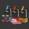 Original Premium Coffee Products With Colorful Packaging Cans Cup And Napkin