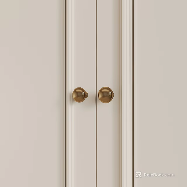 Kitchen Cabinet Door With Gold Round Knobs And White Panel Design 3d model 