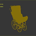 Vintage Baby Carriage With Classic Design Golden Wheels And Soft Fabric Upholstery