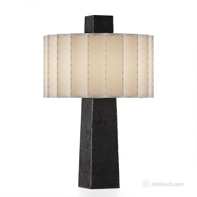 Modern Table Lamp With Fabric Pleated Shade And Black Metal Base 3d model 
