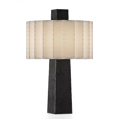 Modern Table Lamp With Fabric Pleated Shade And Black Metal Base 3d model