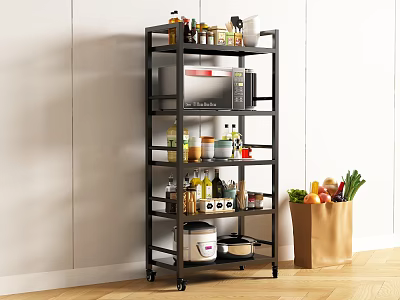 Black Multi Tier Bathroom Cabinet Rack With Wheels And Shelves For Organized Storage 3d model