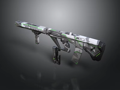Futuristic Weapon With Modern Gray White Green Design And Sleek Tactical Features 3d model