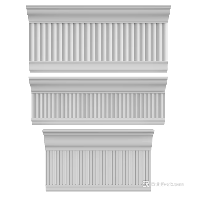 High Quality White Architectural Mouldings With Vertical Striped Design For Interior Decoration 3d model 