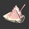 Fresh Watermelon Slice With Pink Ice Cream And Orange Spoon In Paper Bowl