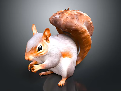White and Brown Squirrel with Fluffy Tail Standing on Black Background 3d model