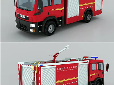 Red Fire Truck With Extended Ladder Water Tank And Emergency Rescue Equipment 3d model