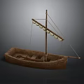 Traditional Wooden Boat With Mast Hanging Lanterns Seats And Wooden Structure