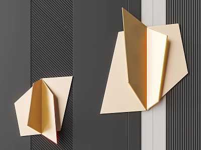 Geometric Origami Inspired Wall Decor with Gold and Beige Accents on Dark Striped Wall 3d model