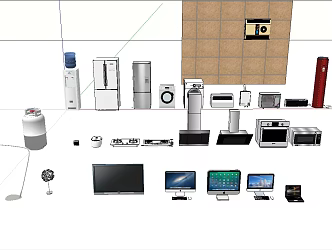 Modern Electrical Appliances Refrigerator Washing Machine Stove Range Hood Exhaust Fan Rice Cooker 3d model
