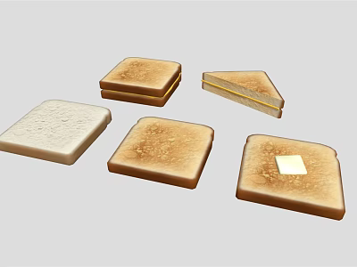 Variety of Toasted and Untoasted Bread Slices with Butter and Textures 3d model