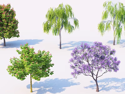 Various Types of Arbor With Different Leaf Colors and Blooming Flowers in Natural 3d model