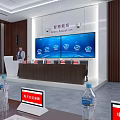 School Smart Classroom Interior With Large Digital Screen Desks And Modern Equipment