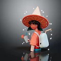Cartoon Girl With Orange Slice Hat Holding Drink And White Backpack With Sparkles