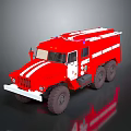 Red Six Wheel Fire Truck With White Stripes And Roof Equipment Design