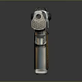Intricately Engraved Pistol Sculpture With Silver Body And Golden Grip Patterns