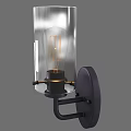 Modern Wall Sconce with Transparent Glass Shade Black Metal Base and Vintage Filament Bulb