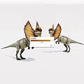 Two Frilled Dinosaurs Standing Together On White Background