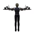 Human Character With Blonde Hair And Mechanical Arms Wearing Dark Clothing Standing