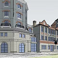 European Style Commercial Street Featuring Multi Story Buildings Arched Windows And Storefronts