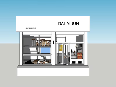 Modern Cafe Exterior With Window Display Open Door And Interior Shelves 3d model
