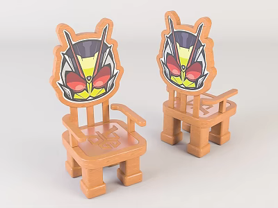 Fun Wooden Children's Chairs With Cute Cartoon Character Backrest And Armrests 3d model