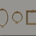 Three Golden Decorative Mirrors with Ornate Frames in Oval Round and Square Shapes