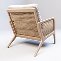 Stylish Armchair With Wooden Frame Woven Armrests And Light Beige Cushion For Minimalist Home