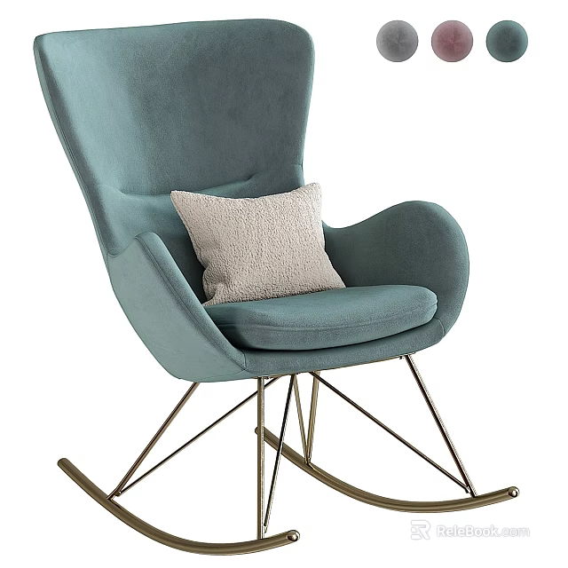 Teal Velvet Leisure Rocking Chair With Light Colored Cushion And Metal Legs Design 3d model 