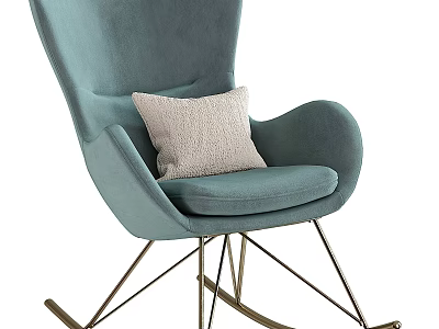 Teal Velvet Leisure Rocking Chair With Light Colored Cushion And Metal Legs Design 3d model