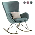 Teal Velvet Leisure Rocking Chair With Light Colored Cushion And Metal Legs Design
