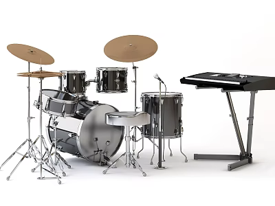 Professional Musical Instruments Set With Drum Kit And Electronic Keyboard 3d model
