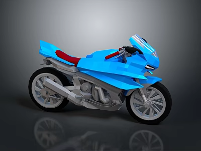 Blue Modern Motorcycle With Red Seat Silver Parts Streamlined Body And Black Wheels 3d model