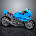 Blue Modern Motorcycle With Red Seat Silver Parts Streamlined Body And Black Wheels