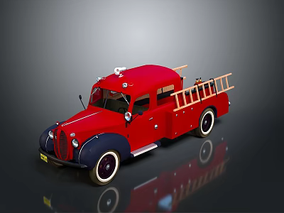 Vintage Red Fire Truck With Classic Retro Ladder And Design Elements 3d model