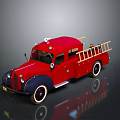 Vintage Red Fire Truck With Classic Retro Ladder And Design Elements