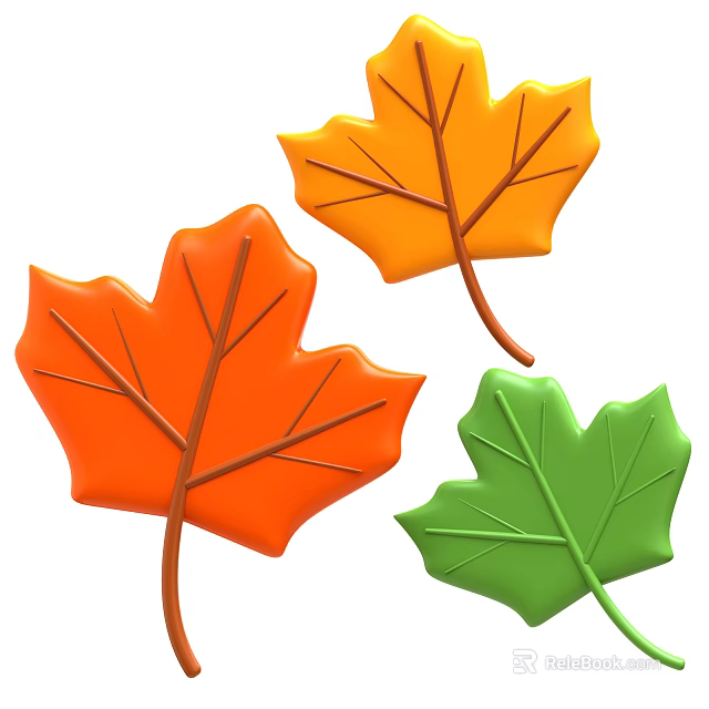Vibrant Decorative Plant Combination With Orange Yellow Green Maple Leaves 3d model 