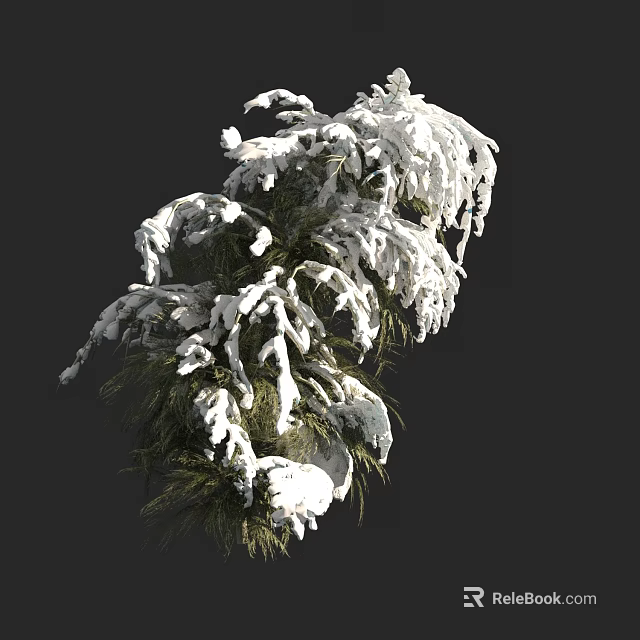 Evergreen Tree Branches Covered With Fresh Snow And Winter Natural Foliage 3d model 